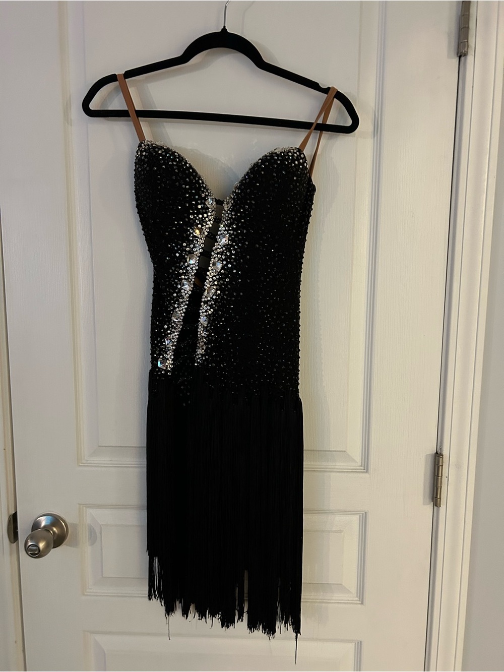 Black Sequin Fringe Party Dress